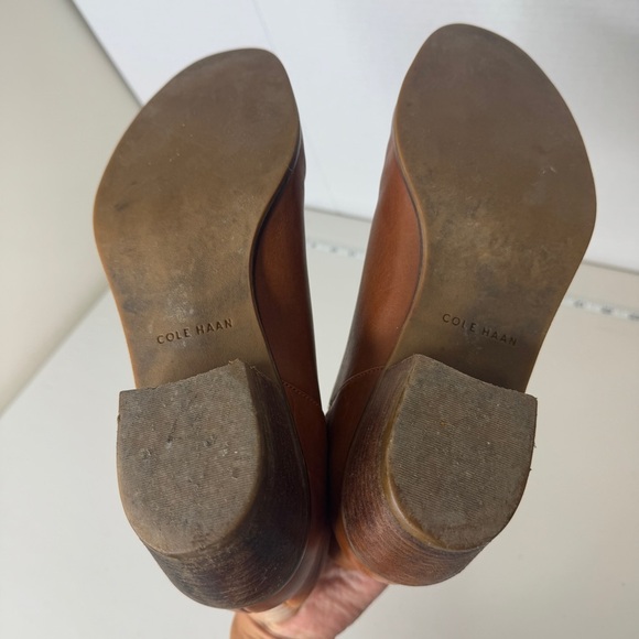 Cole Haan Cognac Leather Ankle Boots Block Heel, Chelsea Style Size 8 - Picture 7 of 13